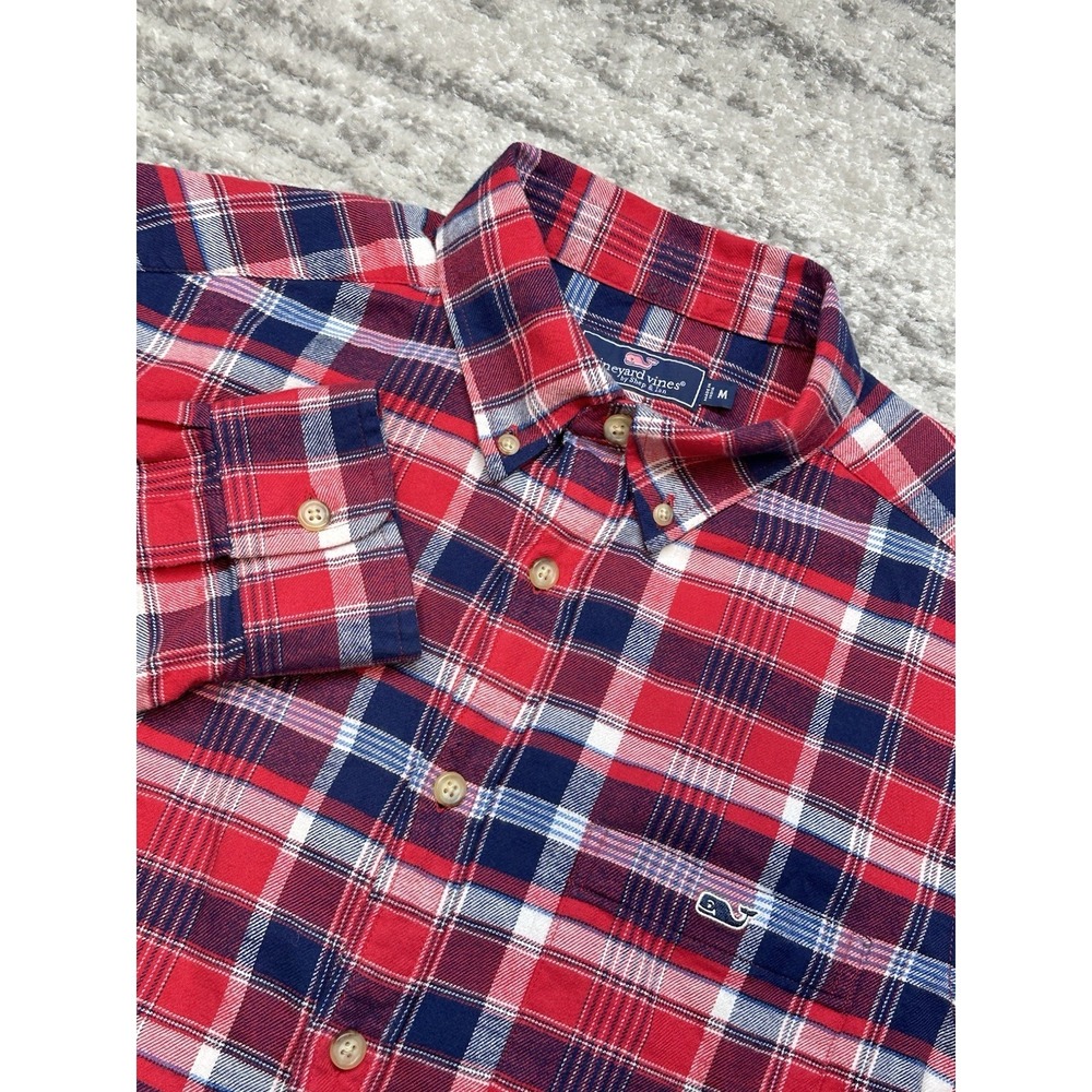 Vineyard Vines Shirt Men's Medium Red Plaid Tucker‎ Flannel Button Down